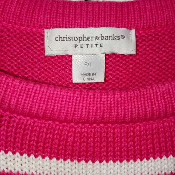 Christopher & Banks Pink & White Striped Sweater w/ Buttom detail L - Picture 5 of 6